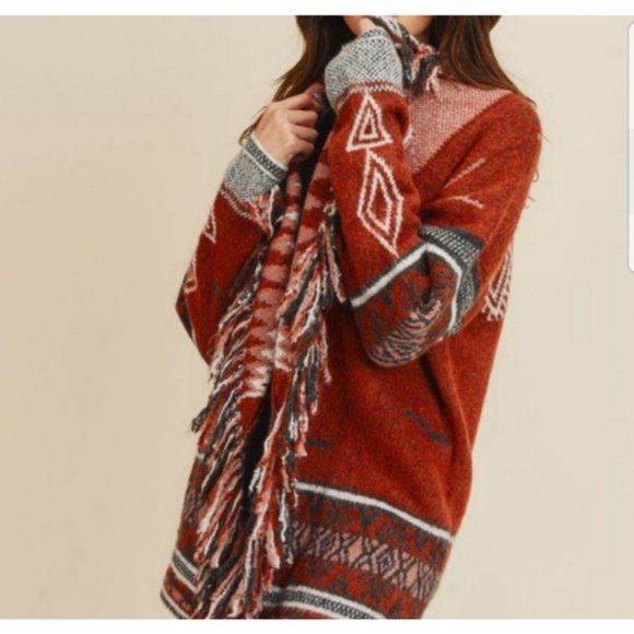 Aztec Southwest Print Cozy Warm Chunky Cardigan - Picture 3 of 8